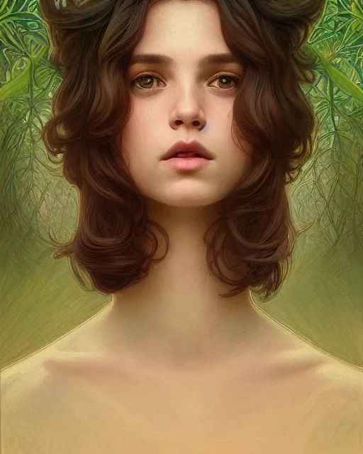 Prompt: symmetry portrait of welsh brunette princess disguised as a young man, tomboy, short hair, forest background, intricate, elegant, highly detailed, digital painting, artstation, concept art, smooth, sharp focus, illustration, art by artgerm and greg rutkowski and fra angelico and alphons mucha