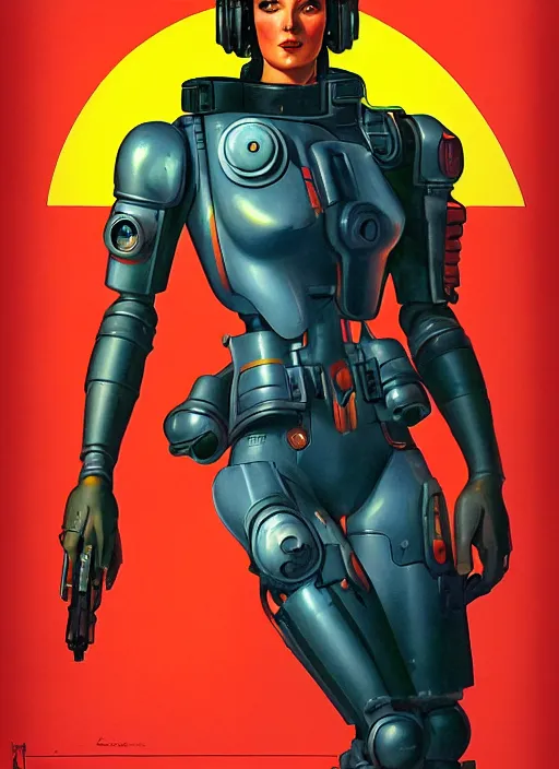 Image similar to soviet propaganda poster. cyberpunk mech pilot. portrait by jean giraud and anton otto fischer and john philip falter and will eisner and gil elvgren and pixar. realistic proportions. character art. science fiction d & d. tf 2, overwatch, rb 6 s, cyberpunk 2 0 7 7, blade runner 2 0 4 9.