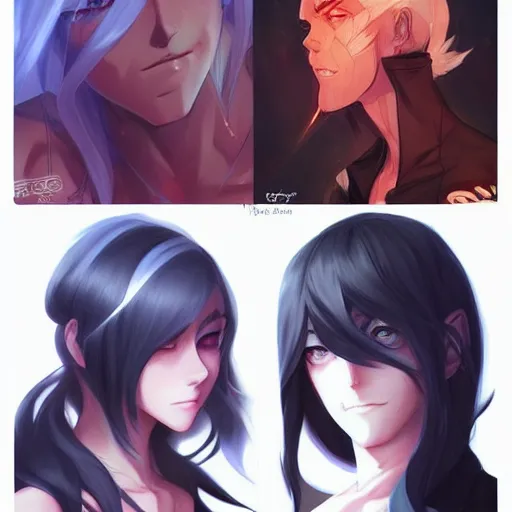 Prompt: buffed guy, long white hair, horns, red eye makeup, style of makoto shinkai and artgerm and loish, dynamic lighting trending on artstation