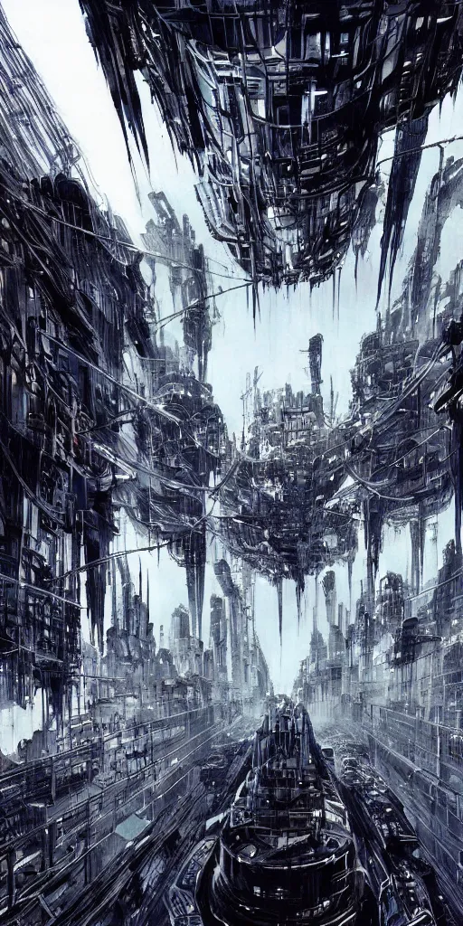 Prompt: biopunk, tsutomu nihei, blame!, concept art, city, megastructure