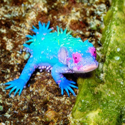 Prompt: a multicoloured axolotl