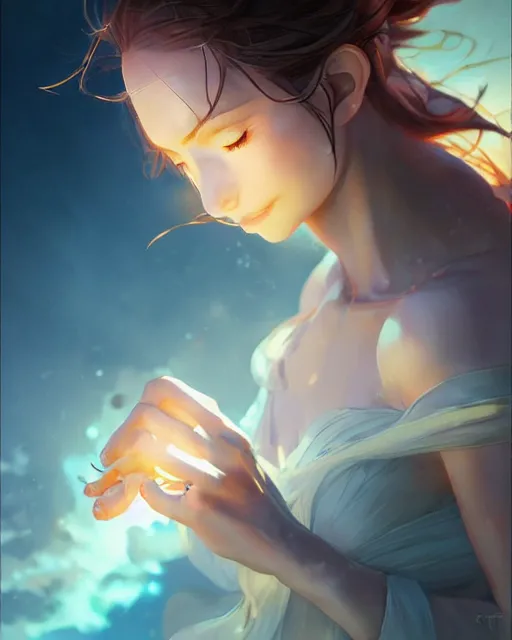 Image similar to goddess creating a tsunami, ambient lighting, detailed face, full body shading, by makoto shinkai, stanley artgerm lau, wlop, rossdraws