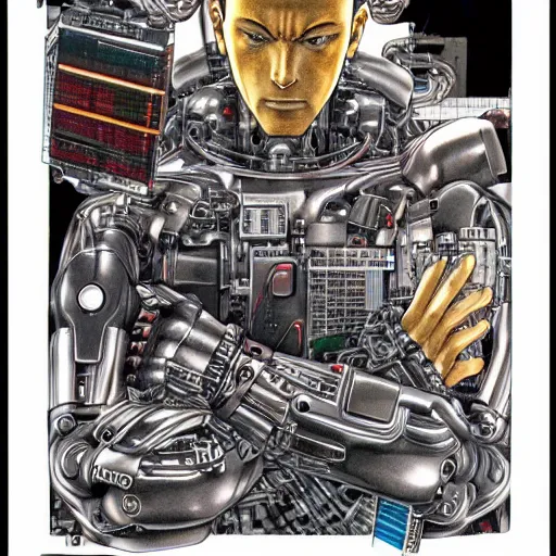Prompt: a man with cybernetic arms, highly detailed, by katsuhiro otomo