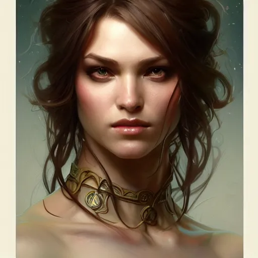 Image similar to portrait of forest gog, female, clear face, masculine, full body, muscular, fantasy, intricate, elegant, highly detailed, digital painting, artstation, concept art, matte, sharp focus, illustration, art by artgerm and greg rutkowski and alphonse mucha