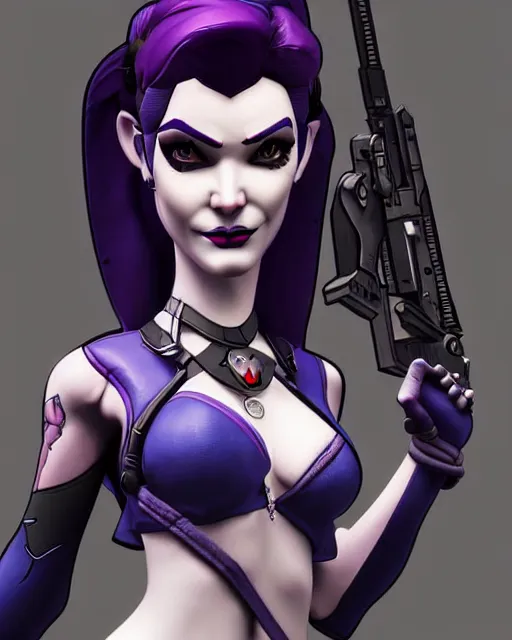 Image similar to widowmaker from overwatch, intricate details, highly detailed, in the style of grand theft auto 5 cover art