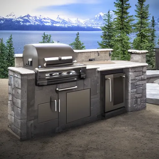 Prompt: an immaculate digital matte painting of a pacific northwest outdoor kitchen