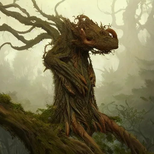 Prompt: a rat creature, in the shape of a ent, by greg rutkowski, trending on art station, highly detailed, magic the gathering, matte painting