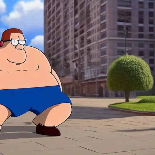 Image similar to peter griffin beating brian from family guy, hyperrealism, octane render, 8 k, high resolution