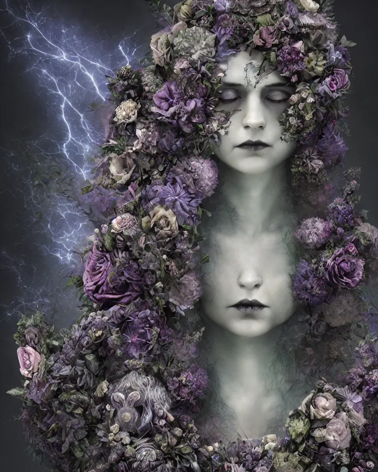 Prompt: portrait of a gothic cemetery statue made of mist and flowers, cosmic horror, mutating into mist, cinematic lightning, Andrew Ferez, Charlie Bowater, Marco Mazzoni, Seb McKinnon, Ryohei Hase, Alberto Seveso, Kim Keever, trending on cgsociety, featured on zbrush central, new sculpture, mystical