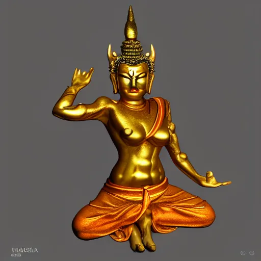 Image similar to naraka buddhist demon korean female, smooth, detailed, glowing in gold, cinematic sparks, unreal engine 5