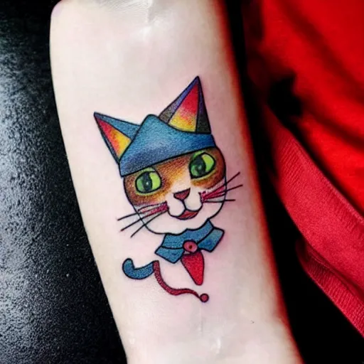 Image similar to adorable cat dressed as a clown tattoo design