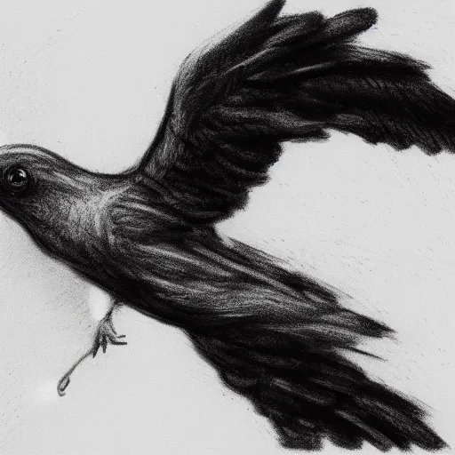 Image similar to a charcoal sketch of a flying bird in a cage, black and white, low detail