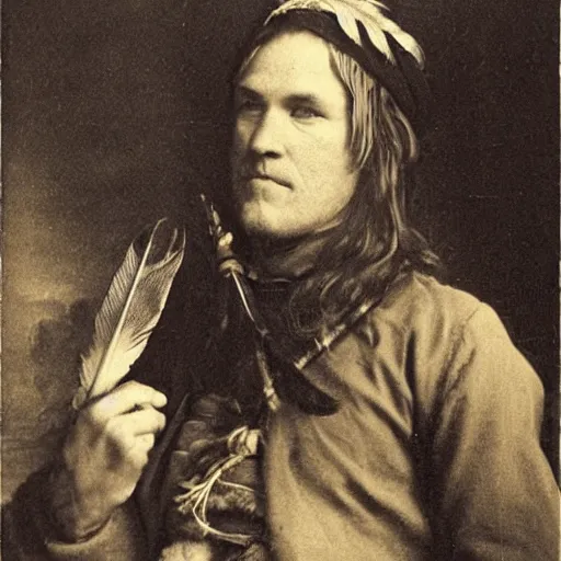 Prompt: a portrait of a Scottish laird, wearing a bonnet with a golden eagle feather.