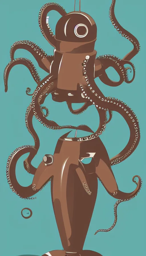 Prompt: 1 9 5 0 s retro future robot android octopus. muted colors. by filbert cunningham