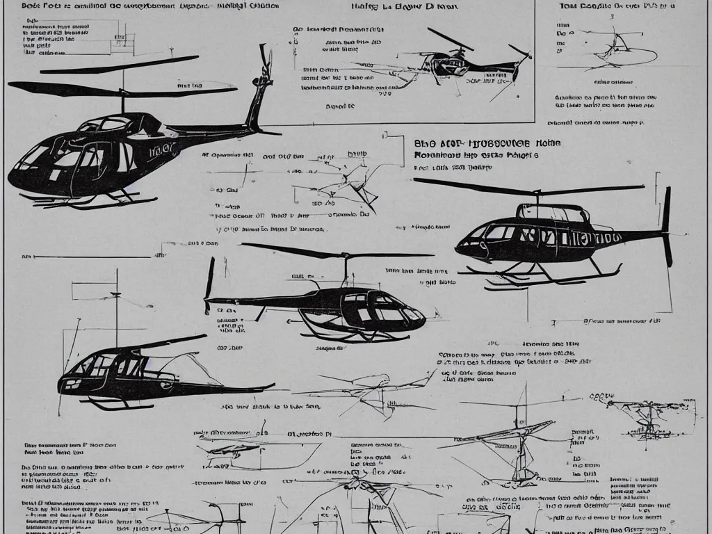 Prompt: 1 9 6 0's low budget do it yourself helicopter plans, paper print technical drawing, highly detailed, instructional