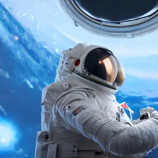 Image similar to astronaut suit in the shape of a whale, realistic extremely detailed photo style painting, granular detail, holographic krypton ion, octane render, 4 k, f 3 2, 5 5 mm photography, wide angle