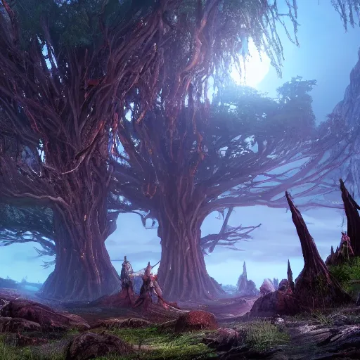 Image similar to landscape of elden ring, giant glowing tree, beautiful, rpg, dnd, video game 4 k