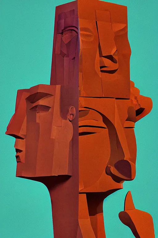 Image similar to cubist moai statue cutout digital illustration cartoon colorful beeple