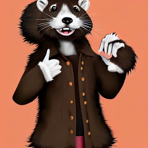 Image similar to ferret furry man, digital art high quality, jacket