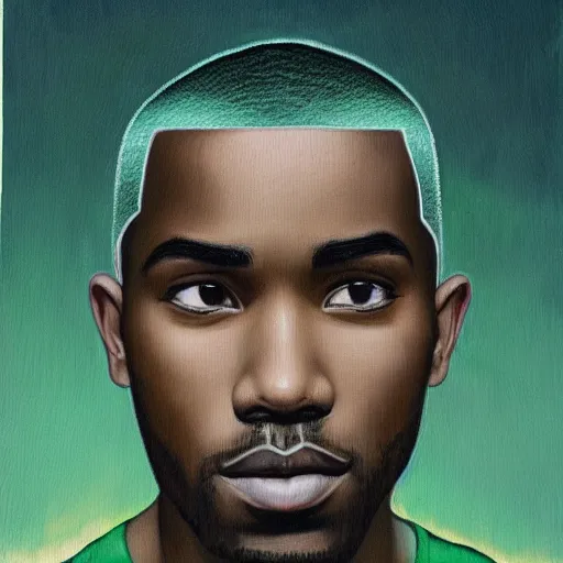 Prompt: frank ocean with buzzcut green hair | renaissance | oil painting | highly detailed | emotional