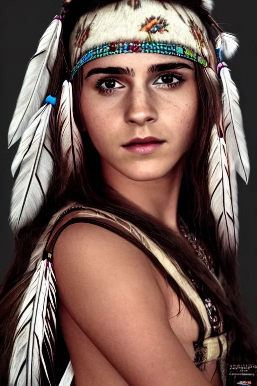 Image similar to Photo of Native Indian woman Emma Watson, portrait, skilled exotic dancer, realistic, detailed, Emma Watson, photorealism, Sony A7R