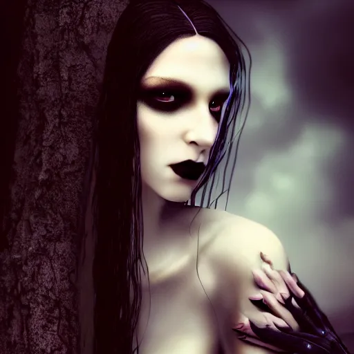 Image similar to photographic portrait of a stunningly beautiful gothic vampire female in soft dreamy moonlight, contemporary fashion shoot, by edward robert hughes, annie leibovitz and steve mccurry, david lazar, jimmy nelsson, breathtaking, 8 k resolution, extremely detailed, beautiful, establishing shot, artistic, hyperrealistic, beautiful face, octane render