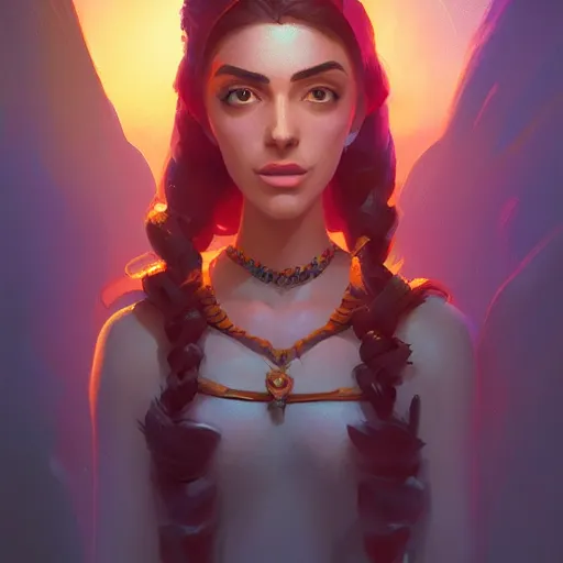 Image similar to portrait of a beautiful woman, maya ali mage, gloomhaven, dynamic lighting, gaudy colors, octane render aesthetic, matte painting concept art, official fanart behance hd artstation by jesper ejsing, by rhads and makoto shinkai and lois van baarle and ilya kuvshinov and rossdraws