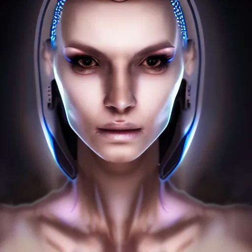 Image similar to realistic detailed portrait of Cyberpunk woman, portrait, long dark hair, Cyberpunk, Sci-Fi, science fantasy, glowing skin, full body, beautiful girl, extremely detailed, sharp focus, model