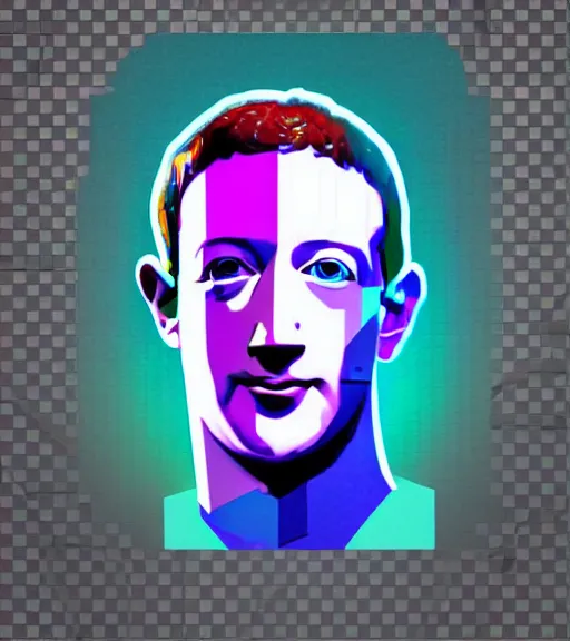 Image similar to cubist portrait of mark zuckerberg cutout digital illustration cartoon colorful beeple