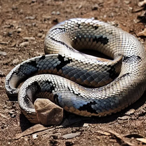 Prompt: a photo of beautiful python snake devouring a bull