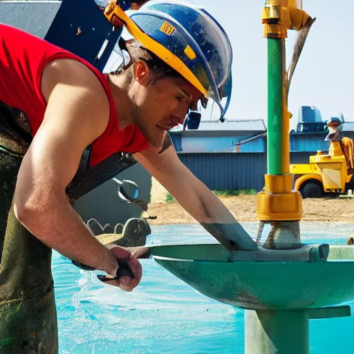 Prompt: company logo, mermaid drilling a water well,