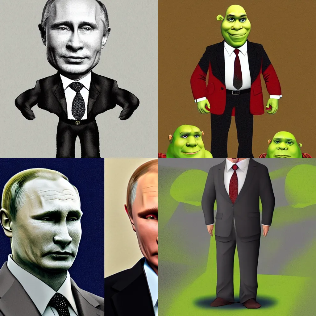Prompt: Putin mixed with Shrek, full body portrait