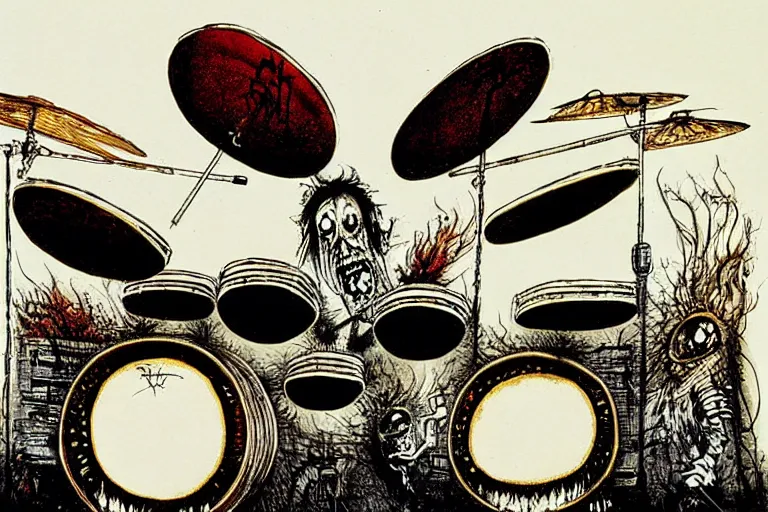 Image similar to drum set from hell by ralph steadman