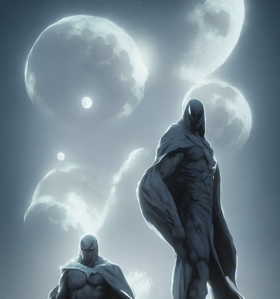 Image similar to symmetry of moon knight mixed with sandman from neil gaiman, rpg reference, art by greg rutkowski, artgerm, trending on artstation, octane render, insanely detailed, 8 k, hd