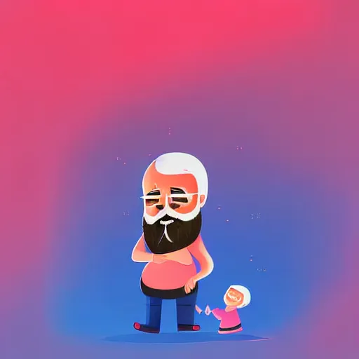 Image similar to curled perspective digital art of a cute smiling beard grandpa cartoon character with baby girl by anton fadeev