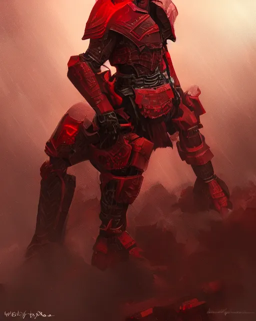 Image similar to armored in red, fantasy art, trending on artstation