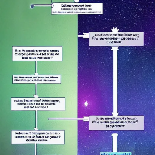 Image similar to a beautifully illustrated flowchart explaining the beginning and end of the universe