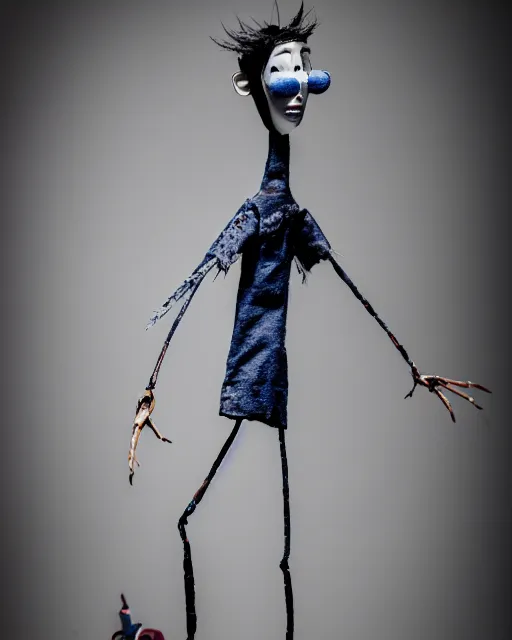 Prompt: a paper mache doll of a creepy long limbed coraline, realistic, very detailed, complex, intricate, studio lighting, superres sharpening, bokeh, sigma 5 0 mm f 1. 4