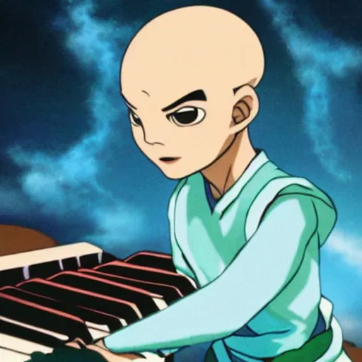 Prompt: Aang from Avatar the last airbender playing the piano