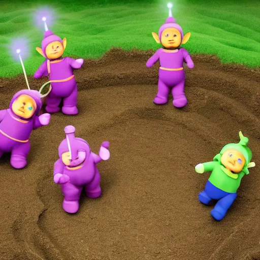 Image similar to teletubbies burying a man alive