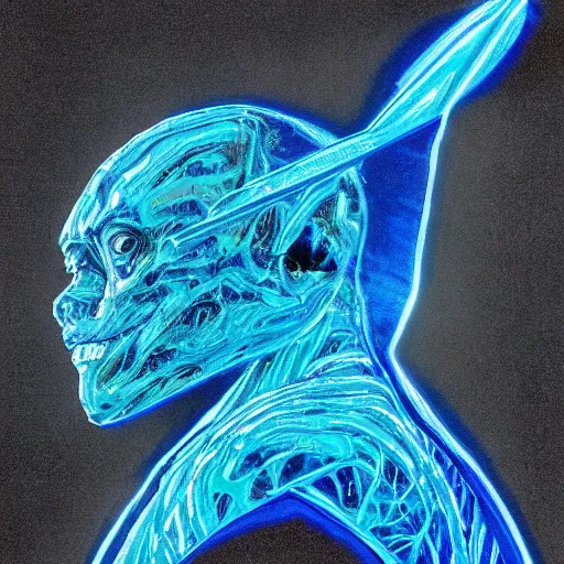 Prompt: blue crystal exploding, 4k (blue)!!, double exposures on 35mm film!, scissor people, scalier skin for moisture retention, adapted to a drier climate, x-chromosome pair of steel scissors joined in the center, Genetic isolation with different environmental pressures yields a variant of yautja by michael vincent, alien anatomyArt by Joel peter Witkin, art by hr Geiger, art by Brom, art by Todd McFarlane, 8k concept art, low poly, cinematic, horror, monsters, fur, shadows, full color, best practice, creature, cinematographic, cinematic, hyper realistic, detailed, 8k, octane render.