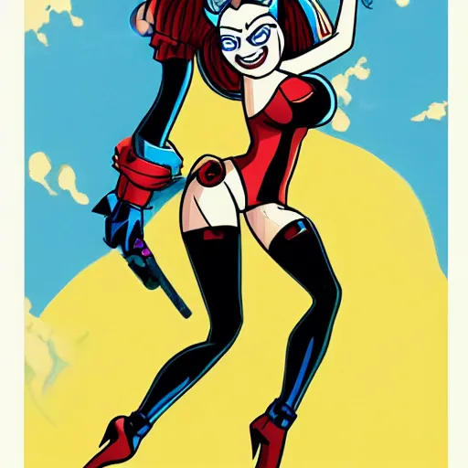 Prompt: harley quinn in bruce timm art style, elaborate, intricate, animated