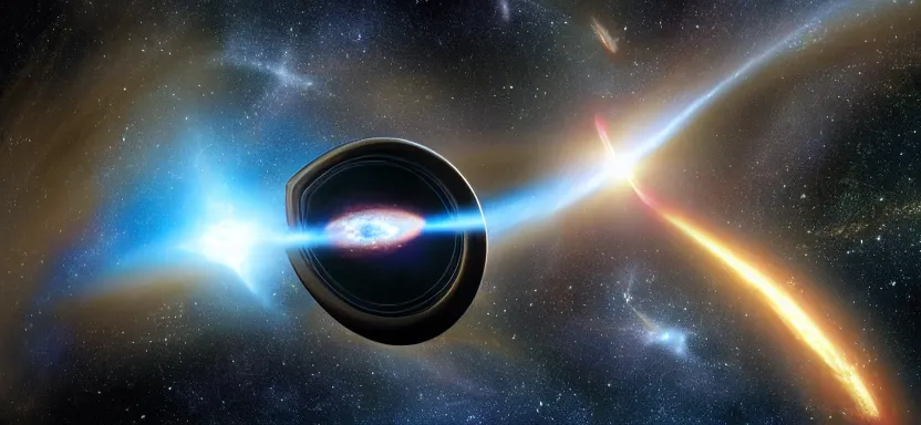Prompt: startrek enterprise flying past a super nova and black hole, by juan ortiz 8k,