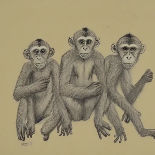 Prompt: a drawing of monkeys by allen williams.