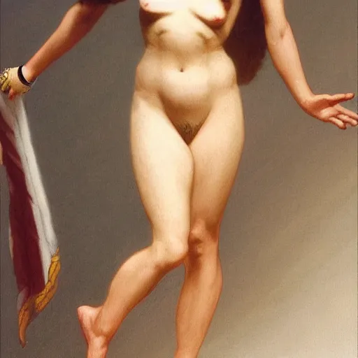 Prompt: donald trump as young egyptian girl, full body, white loincloth, symetrical, grey background, intricate, sharp focus, illustration, orientalism, bouguereau, rutkowski, jurgens, rendered in 3 d by xie boli