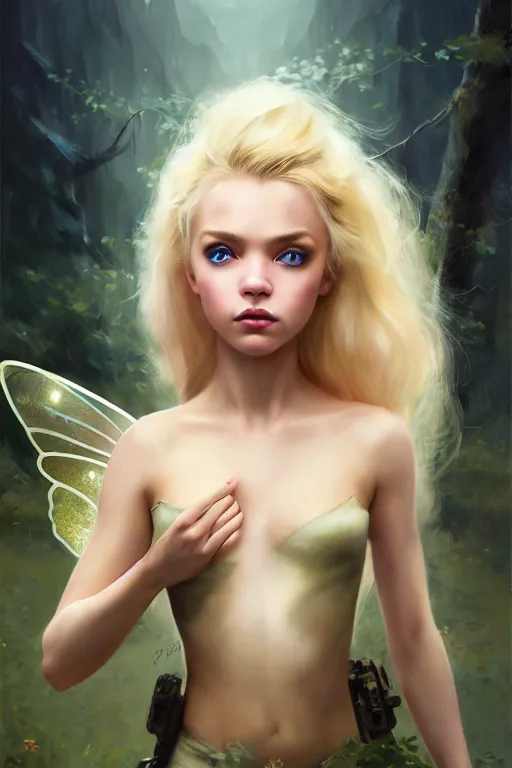 Image similar to cinematic shot of an epic portrait of a cute blonde fairy dressed in military clothes, stylised military clothes, shiny skin, beautiful eyes, beautiful, small details, night setting, realistic poster with volumetric light from craig mallism, artgerm, jeremy lipkin and michael garmash, unreal engine, radiant light, digital art, trends at art station, a masterpiece