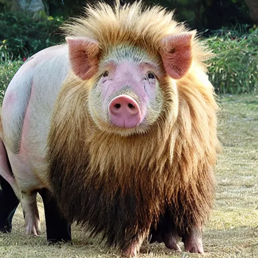 Prompt: pig with lion fur