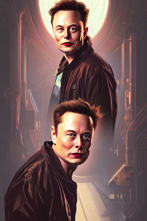 Image similar to elon musk as marty mcfly, realistic portrait, symmetrical, highly detailed, digital painting, artstation, concept art, smooth, sharp focus, illustration, cinematic lighting, art by artgerm and greg rutkowski and alphonse mucha