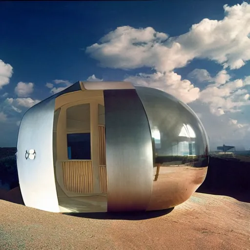 Prompt: futuristic pod dwelling by buckminster fuller and syd mead and tadao ando, contemporary architecture, photo journalism, photography, cinematic, national geographic photoshoot