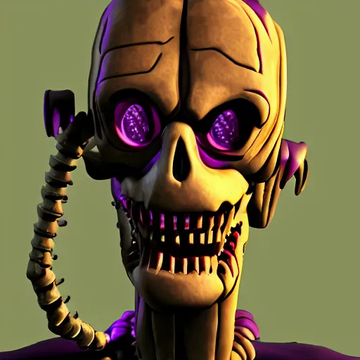 Image similar to william afton new form, horror, fnaf, hyperrealistic, scary, purple